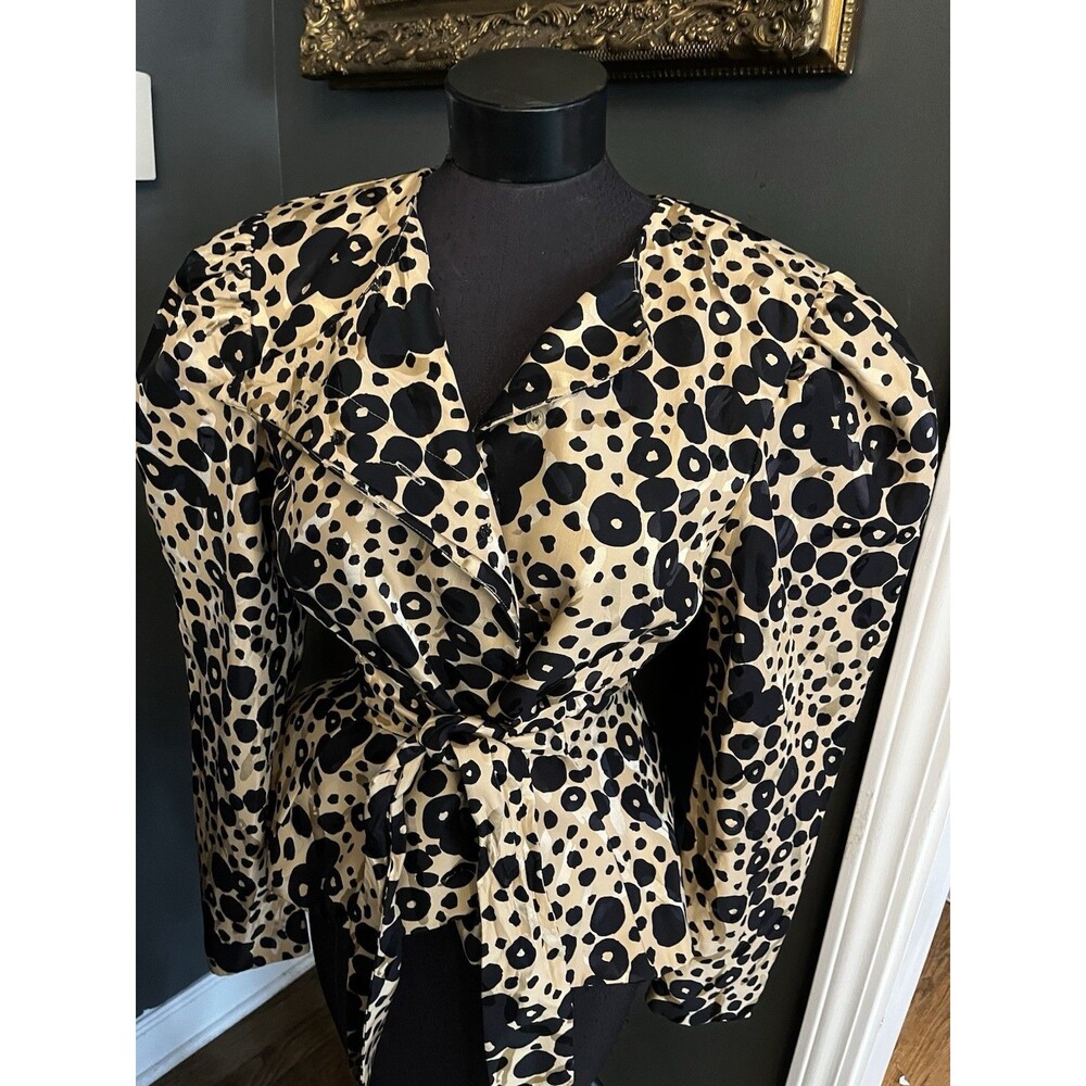 Vintage 100% Silk Leopard Raul Blanco Peplum Jacket Blk Gold Full Sleeve M 1980s